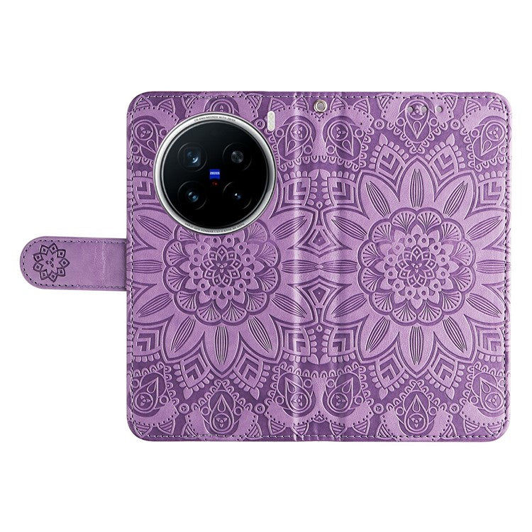 For vivo X200 Pro 5G Case Sunflower Imprint Leather Wallet Phone Cover - Purple