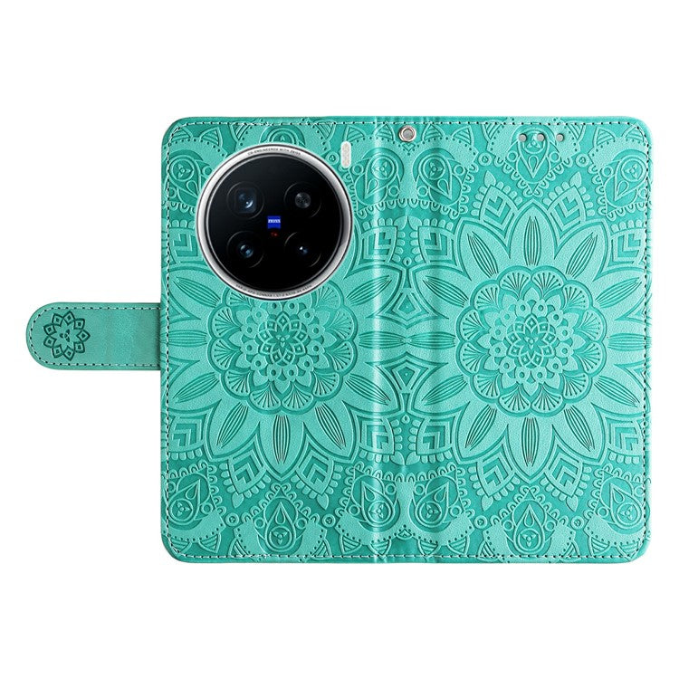 For vivo X200 Pro 5G Case Sunflower Imprint Leather Wallet Phone Cover - Green