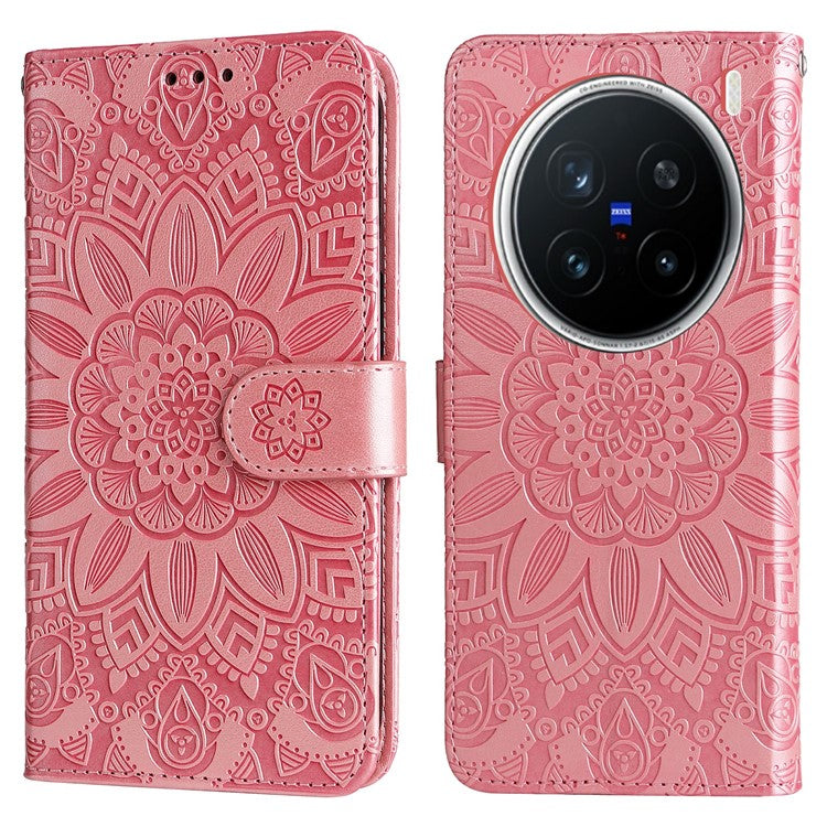 For vivo X200 Pro 5G Case Sunflower Imprint Leather Wallet Phone Cover - Pink