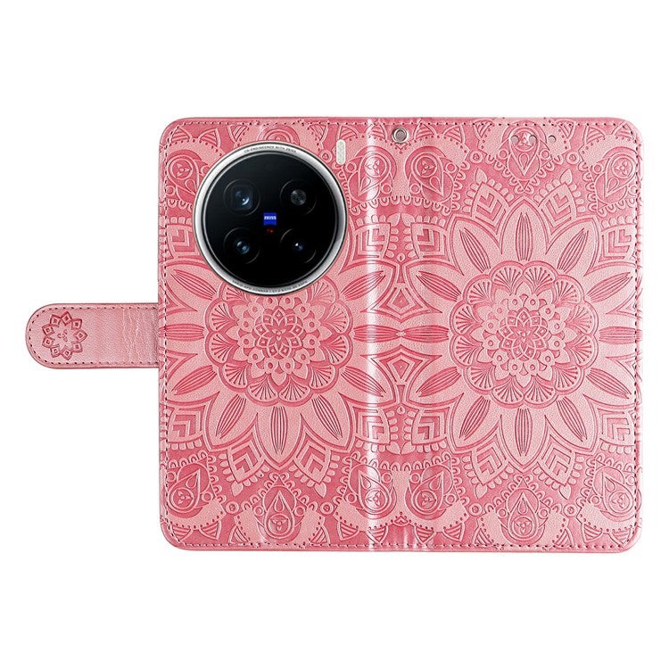 For vivo X200 Pro 5G Case Sunflower Imprint Leather Wallet Phone Cover - Pink