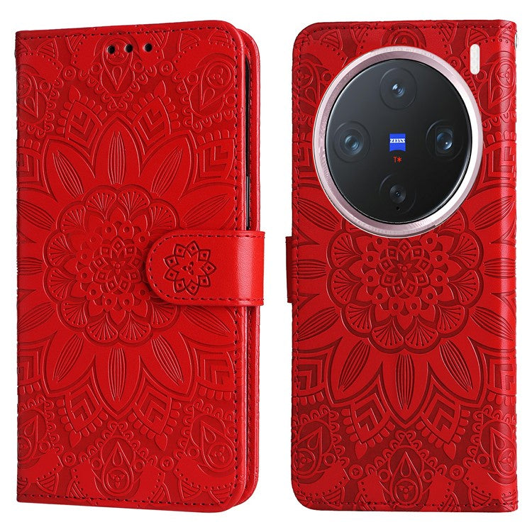 For vivo X200 Pro mini 5G Case Sunflower Imprint Leather Wallet Phone Cover - Red