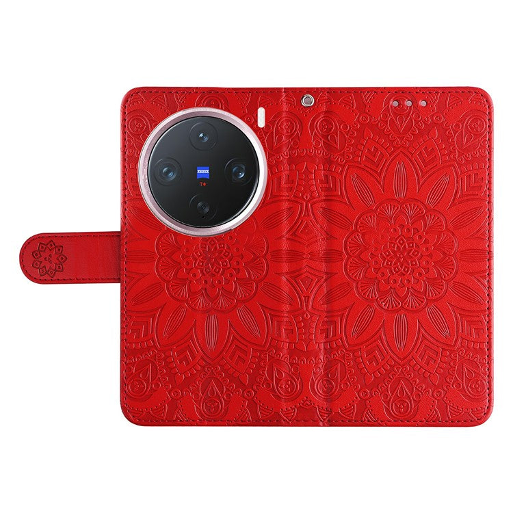 For vivo X200 Pro mini 5G Case Sunflower Imprint Leather Wallet Phone Cover - Red