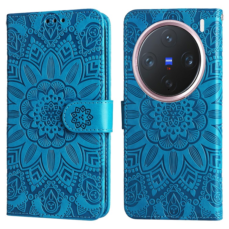 For vivo X200 Pro mini 5G Case Sunflower Imprint Leather Wallet Phone Cover - Blue