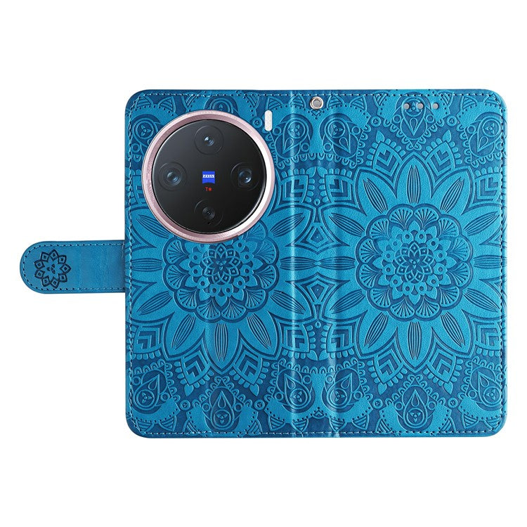 For vivo X200 Pro mini 5G Case Sunflower Imprint Leather Wallet Phone Cover - Blue