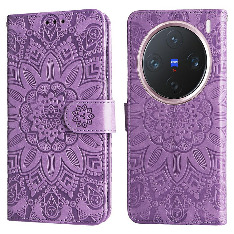 For vivo X200 Pro mini 5G Case Sunflower Imprint Leather Wallet Phone Cover - Purple