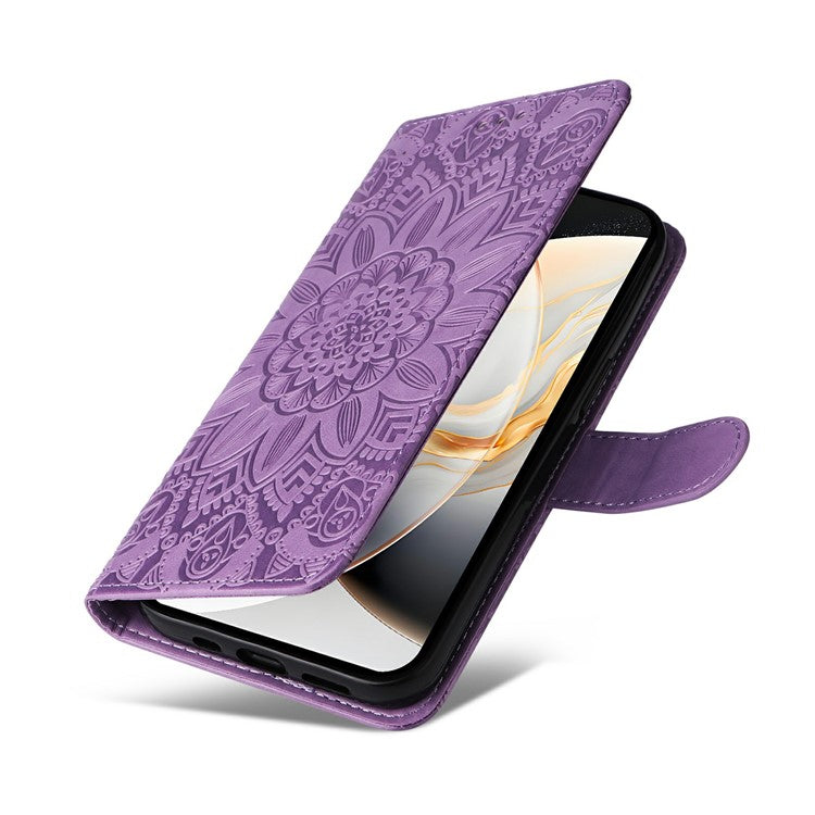 For vivo X200 Pro mini 5G Case Sunflower Imprint Leather Wallet Phone Cover - Purple