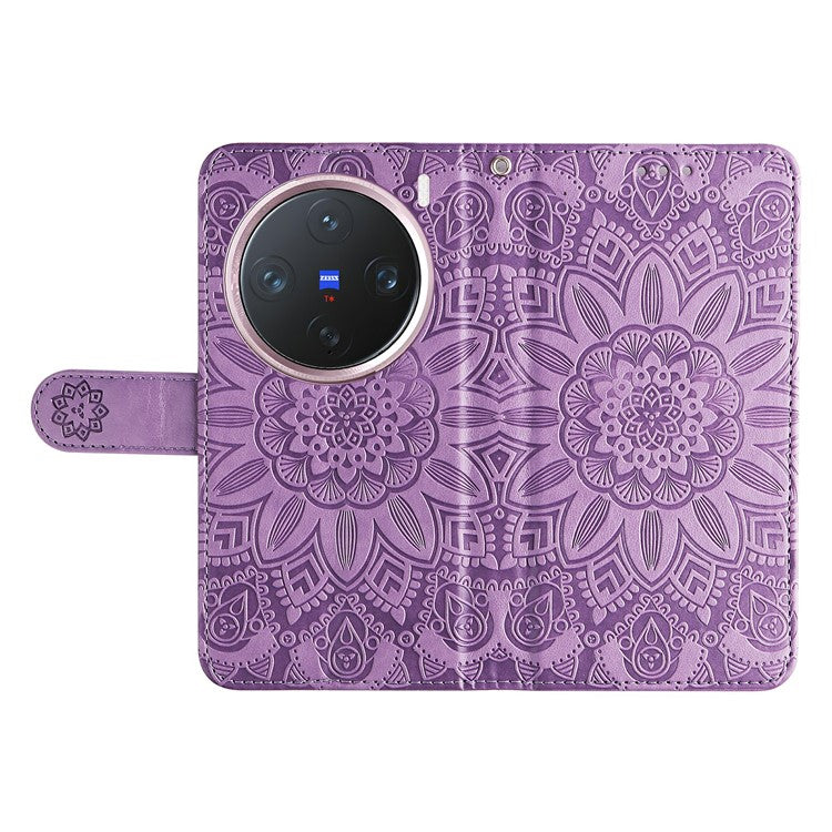 For vivo X200 Pro mini 5G Case Sunflower Imprint Leather Wallet Phone Cover - Purple