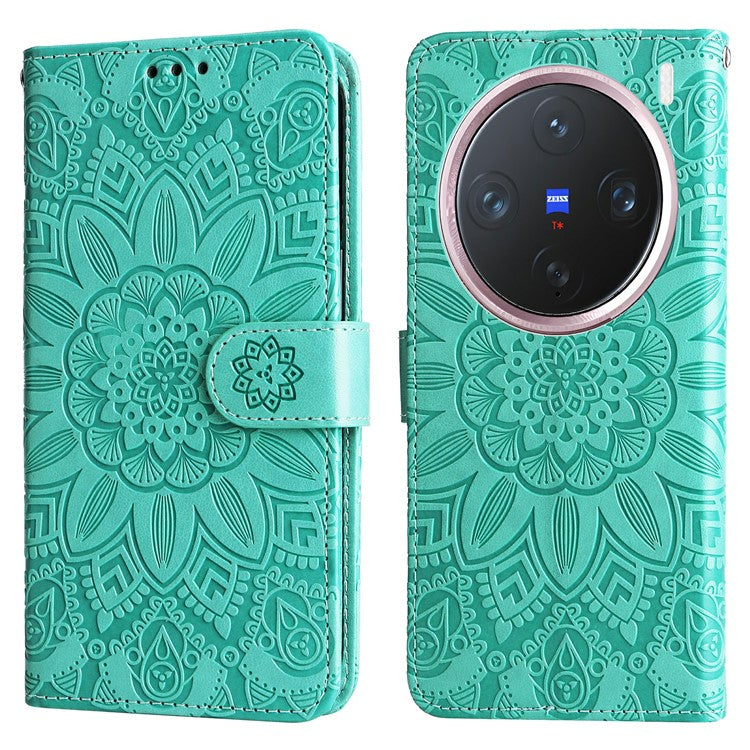 For vivo X200 Pro mini 5G Case Sunflower Imprint Leather Wallet Phone Cover - Green