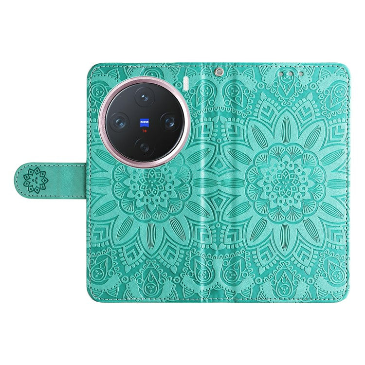 For vivo X200 Pro mini 5G Case Sunflower Imprint Leather Wallet Phone Cover - Green