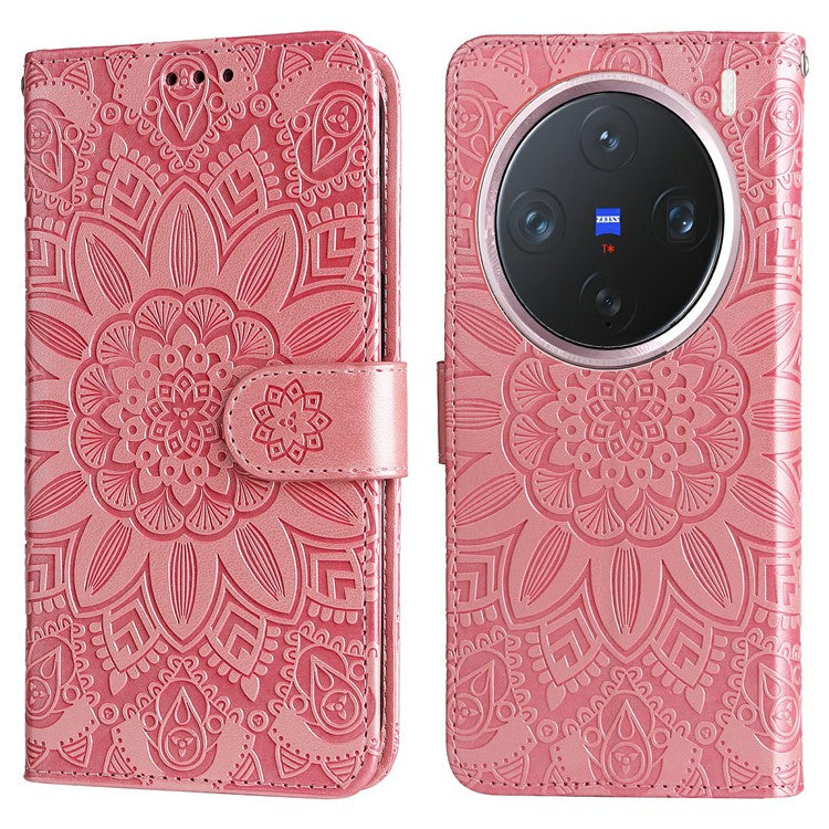 For vivo X200 Pro mini 5G Case Sunflower Imprint Leather Wallet Phone Cover - Pink