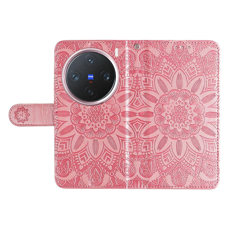 For vivo X200 Pro mini 5G Case Sunflower Imprint Leather Wallet Phone Cover - Pink