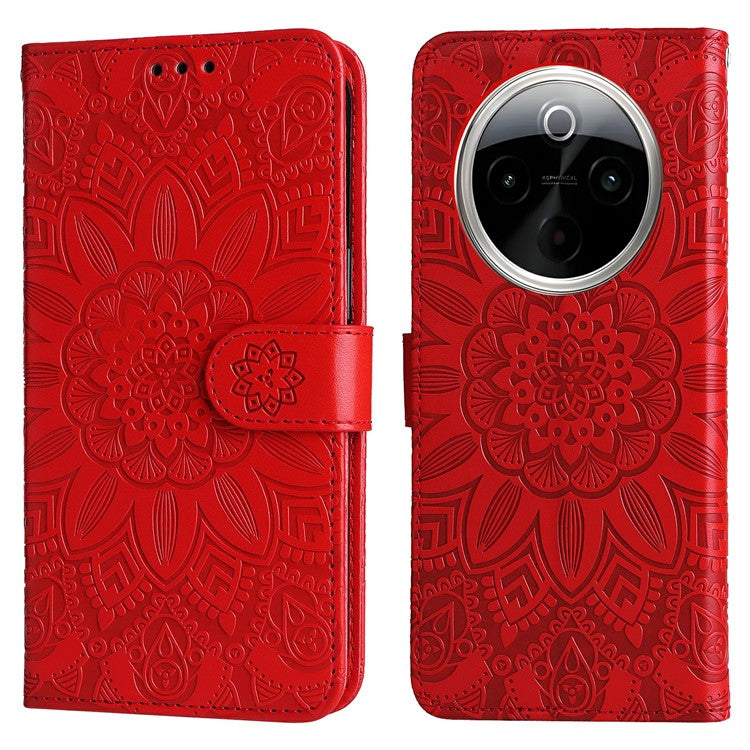 For vivo Y300 Pro 5G Case Sunflower Imprint Leather Wallet Phone Cover - Red