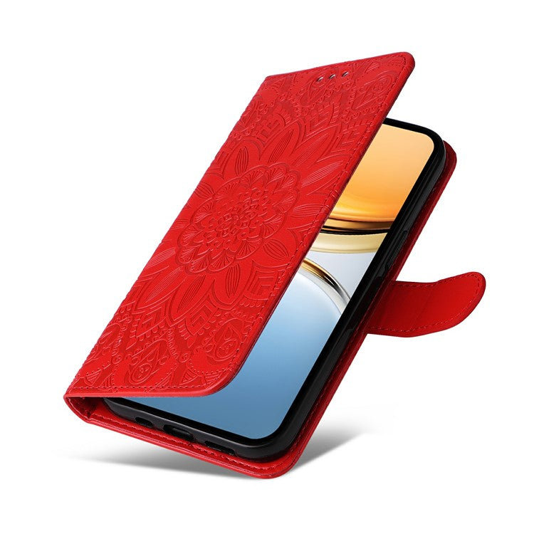 For vivo Y300 Pro 5G Case Sunflower Imprint Leather Wallet Phone Cover - Red