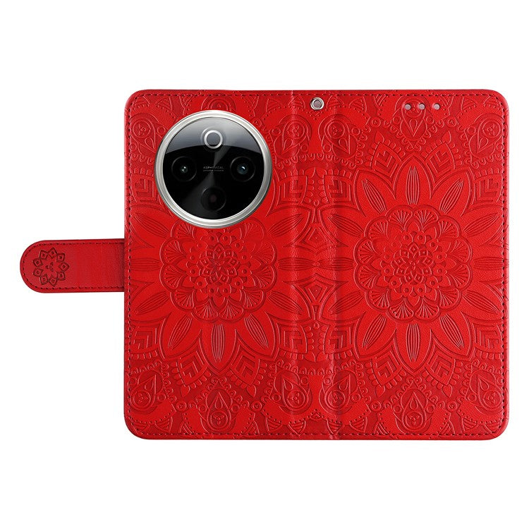 For vivo Y300 Pro 5G Case Sunflower Imprint Leather Wallet Phone Cover - Red