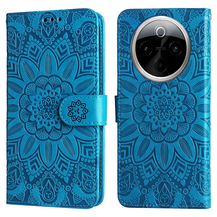 For vivo Y300 Pro 5G Case Sunflower Imprint Leather Wallet Phone Cover - Blue