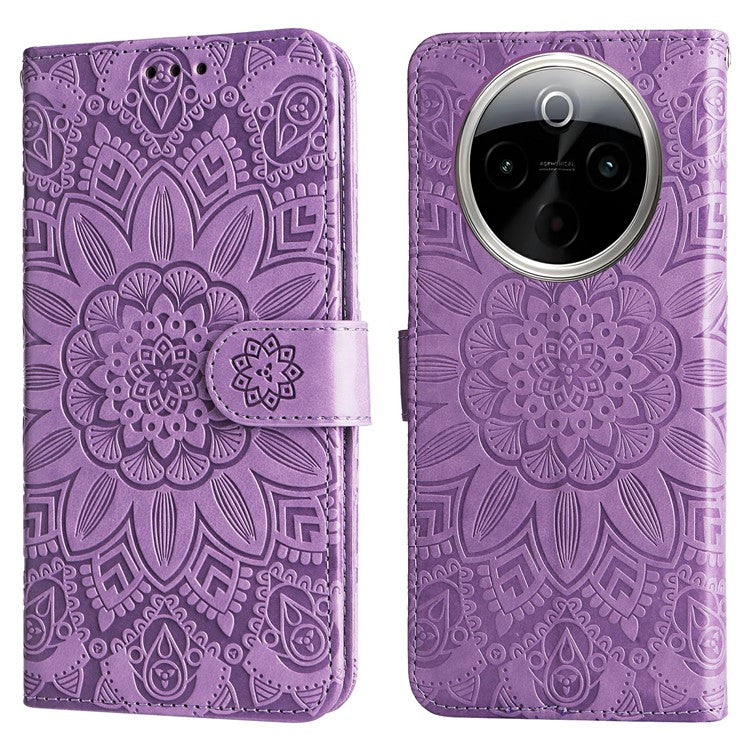 For vivo Y300 Pro 5G Case Sunflower Imprint Leather Wallet Phone Cover - Purple