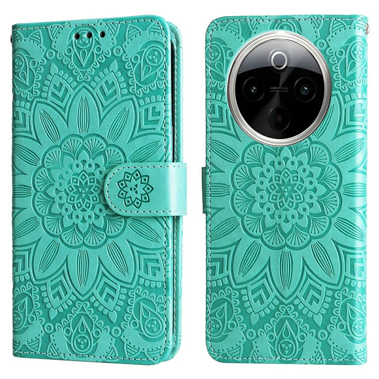 For vivo Y300 Pro 5G Case Sunflower Imprint Leather Wallet Phone Cover - Green