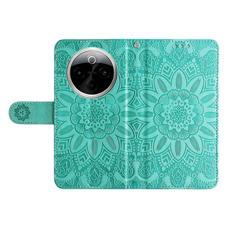 For vivo Y300 Pro 5G Case Sunflower Imprint Leather Wallet Phone Cover - Green