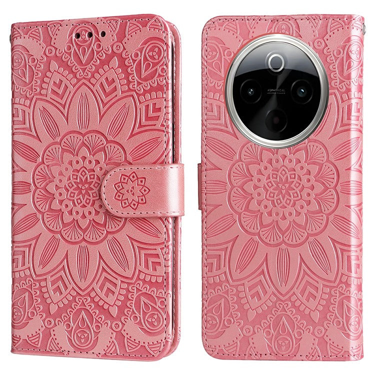 For vivo Y300 Pro 5G Case Sunflower Imprint Leather Wallet Phone Cover - Pink