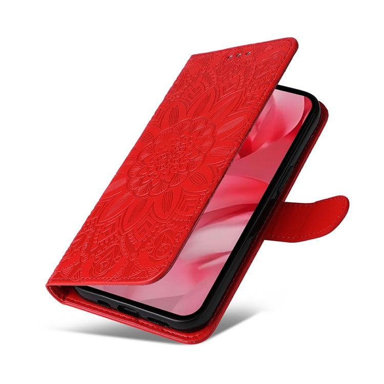 For Google Pixel 9a Case Sunflower Imprint Leather Wallet Phone Cover - Red