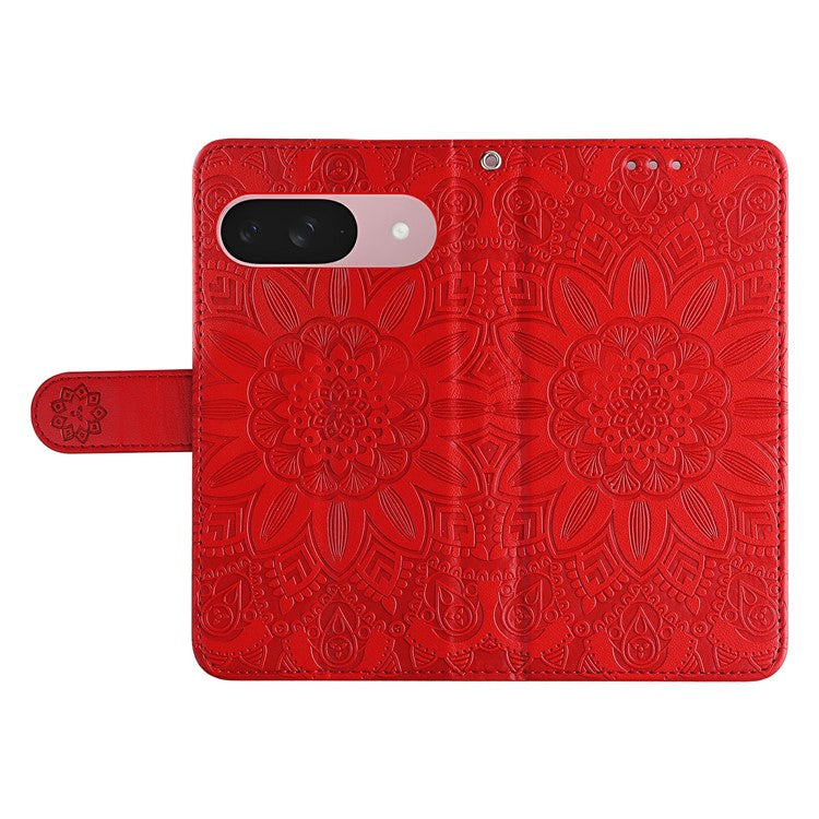 For Google Pixel 9a Case Sunflower Imprint Leather Wallet Phone Cover - Red