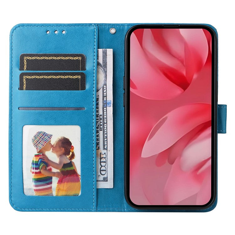 For Google Pixel 9a Case Sunflower Imprint Leather Wallet Phone Cover - Blue