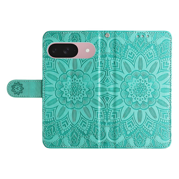 For Google Pixel 9a Case Sunflower Imprint Leather Wallet Phone Cover - Green