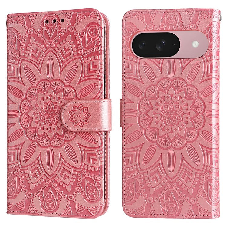 For Google Pixel 9a Case Sunflower Imprint Leather Wallet Phone Cover - Pink