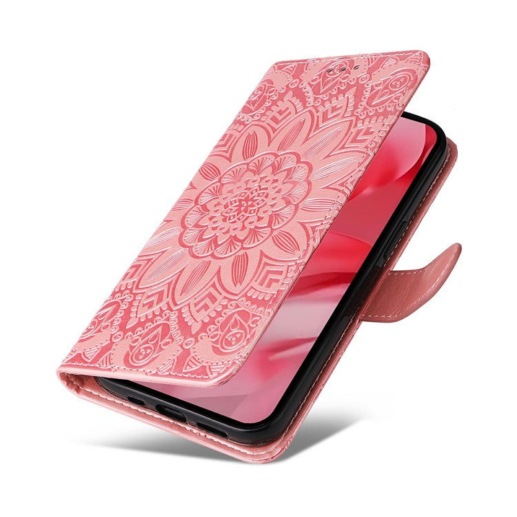 For Google Pixel 9a Case Sunflower Imprint Leather Wallet Phone Cover - Pink