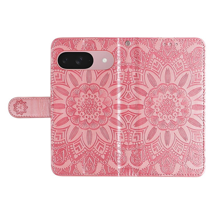 For Google Pixel 9a Case Sunflower Imprint Leather Wallet Phone Cover - Pink