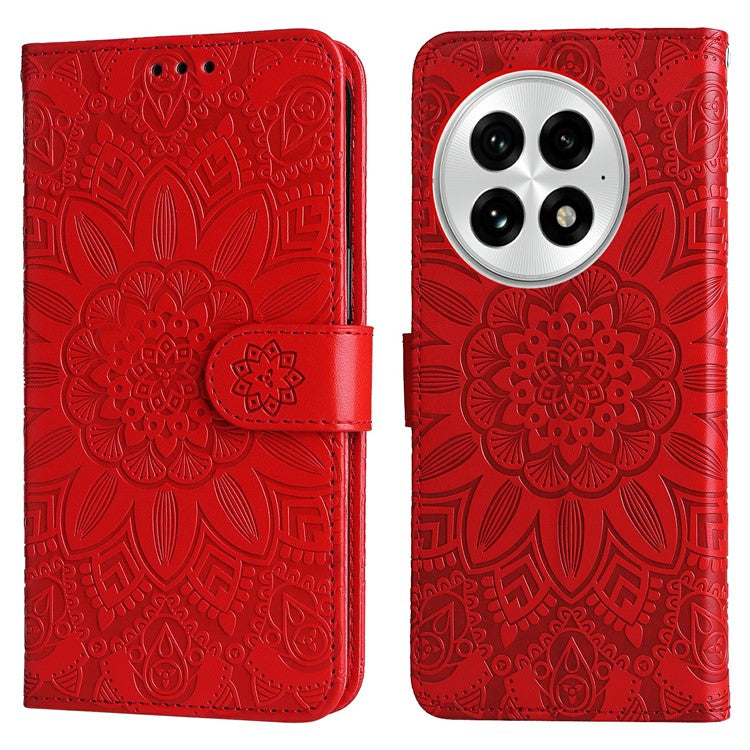 For OnePlus 13 Case Sunflower Imprint Leather Wallet Phone Cover - Red