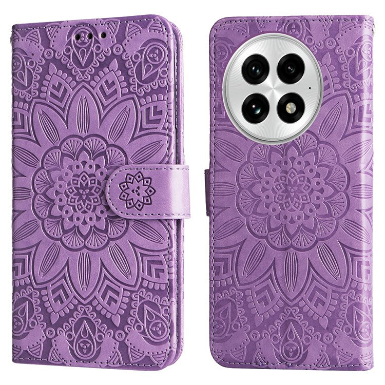 For OnePlus 13 Case Sunflower Imprint Leather Wallet Phone Cover - Purple