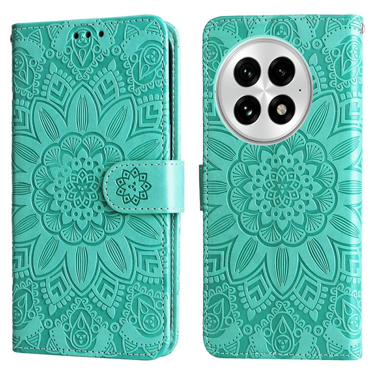 For OnePlus 13 Case Sunflower Imprint Leather Wallet Phone Cover - Green