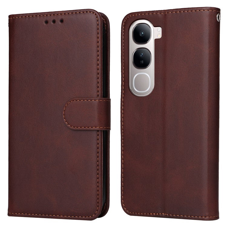 Wallet Case for vivo Y300 5G / Y200 5G / V40 Lite (Indonesia) 5G / 4G Leather Phone Cover - Brown