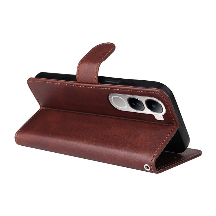 Wallet Case for vivo Y300 5G / Y200 5G / V40 Lite (Indonesia) 5G / 4G Leather Phone Cover - Brown