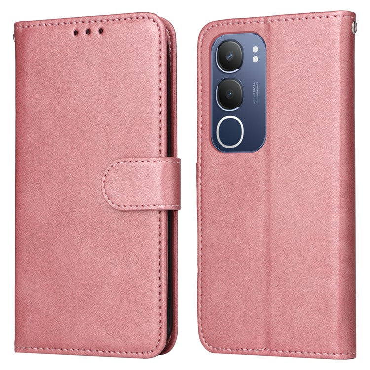 For vivo Y19s 4G Case Wallet PU Leather Folio Flip Phone Cover - Pink