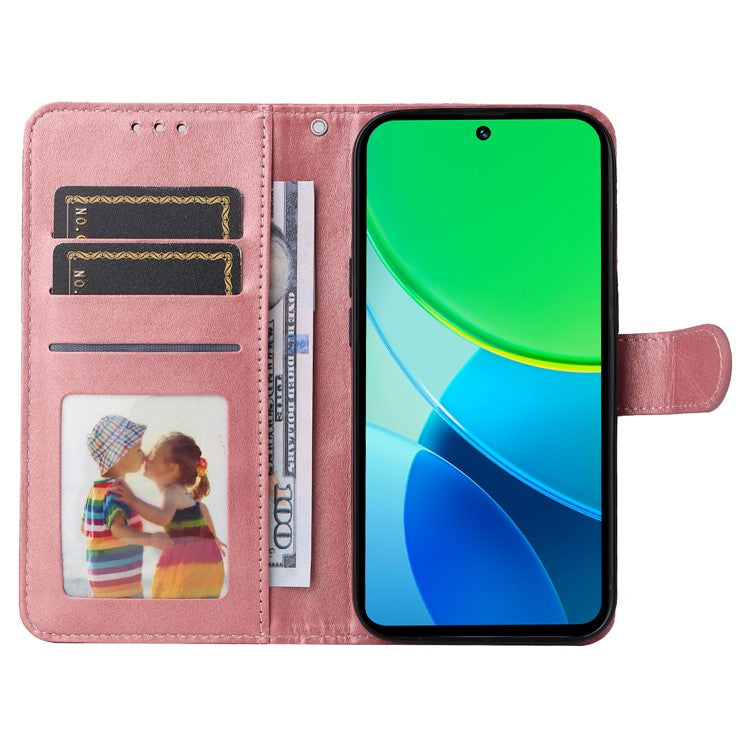 For vivo Y19s 4G Case Wallet PU Leather Folio Flip Phone Cover - Pink