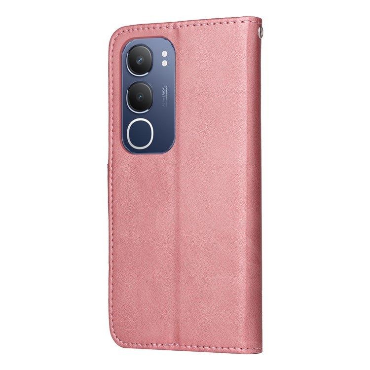 For vivo Y19s 4G Case Wallet PU Leather Folio Flip Phone Cover - Pink