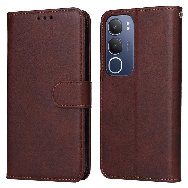 For vivo Y19s 4G Case Wallet PU Leather Folio Flip Phone Cover - Brown