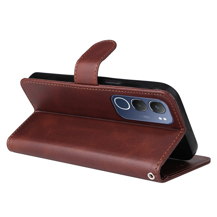 For vivo Y19s 4G Case Wallet PU Leather Folio Flip Phone Cover - Brown