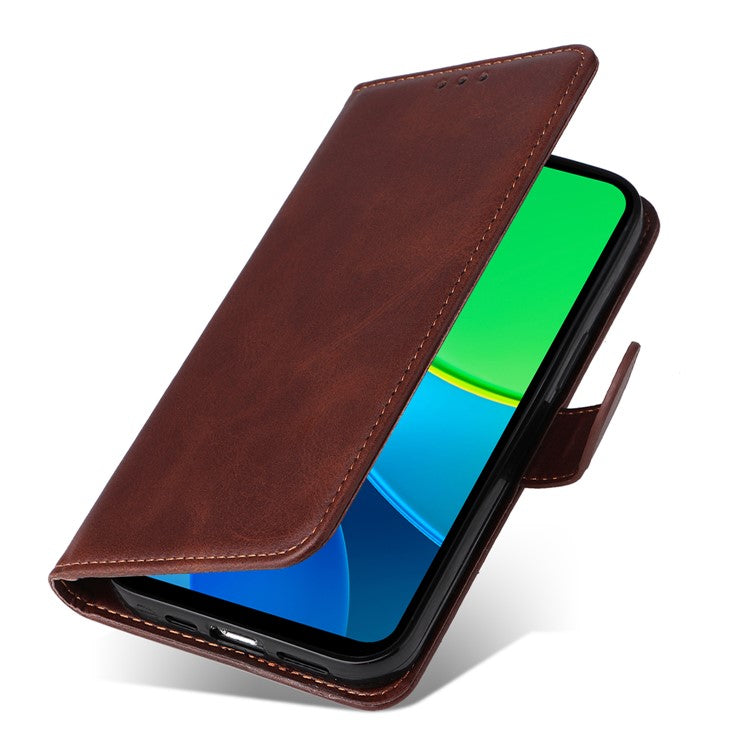 For vivo Y19s 4G Case Wallet PU Leather Folio Flip Phone Cover - Brown