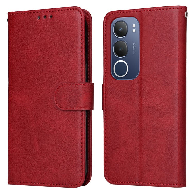 For vivo Y19s 4G Case Wallet PU Leather Folio Flip Phone Cover - Red