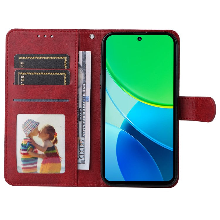 For vivo Y19s 4G Case Wallet PU Leather Folio Flip Phone Cover - Red