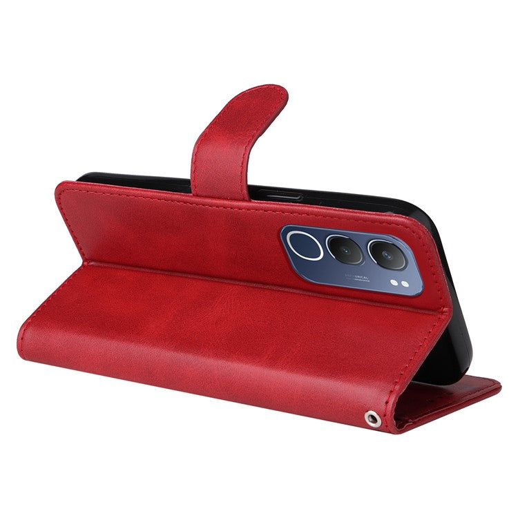 For vivo Y19s 4G Case Wallet PU Leather Folio Flip Phone Cover - Red