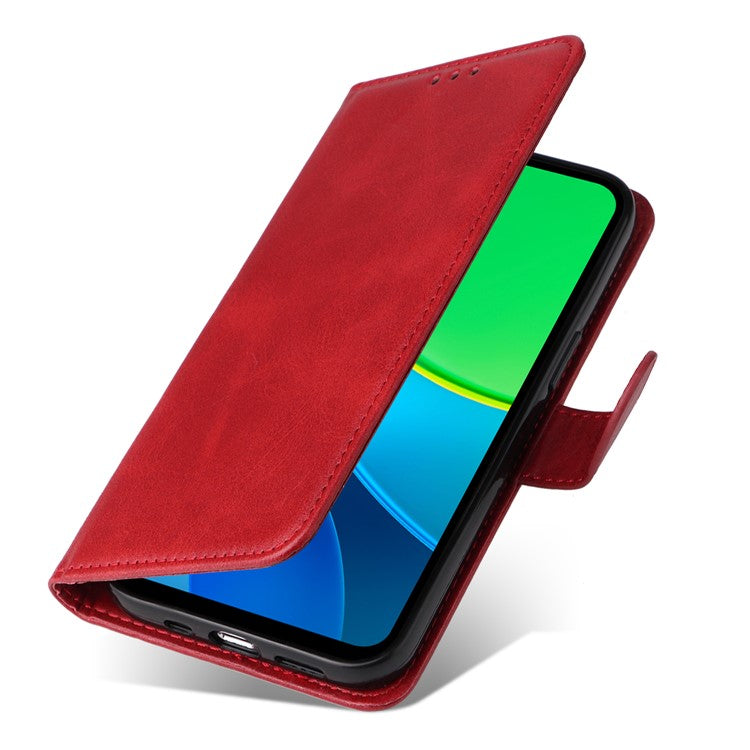 For vivo Y19s 4G Case Wallet PU Leather Folio Flip Phone Cover - Red