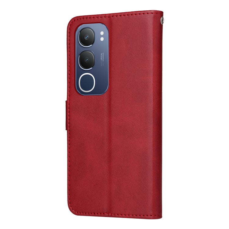 For vivo Y19s 4G Case Wallet PU Leather Folio Flip Phone Cover - Red