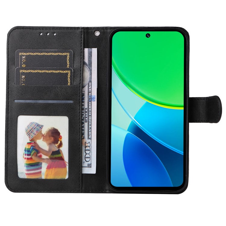 For vivo Y19s 4G Case Wallet PU Leather Folio Flip Phone Cover - Black