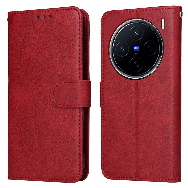 For vivo X200 5G Case Wallet PU Leather Folio Flip Phone Cover - Red