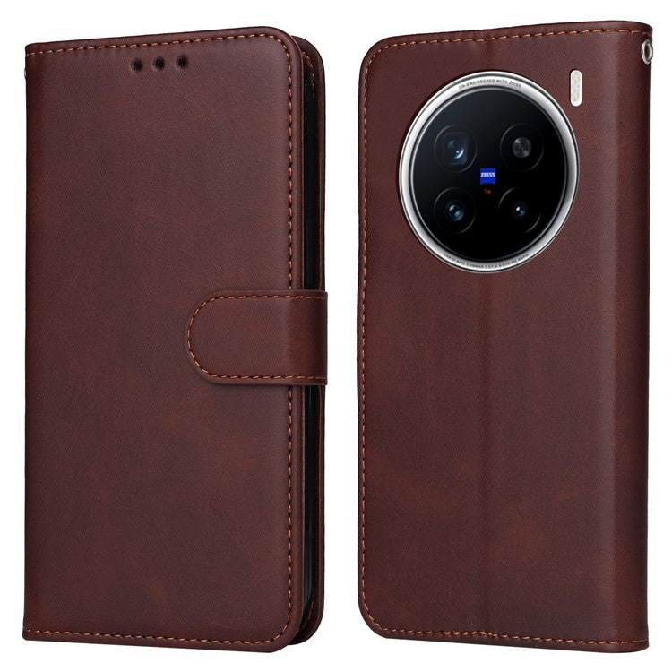 For vivo X200 Pro 5G Case Wallet PU Leather Folio Flip Phone Cover - Brown