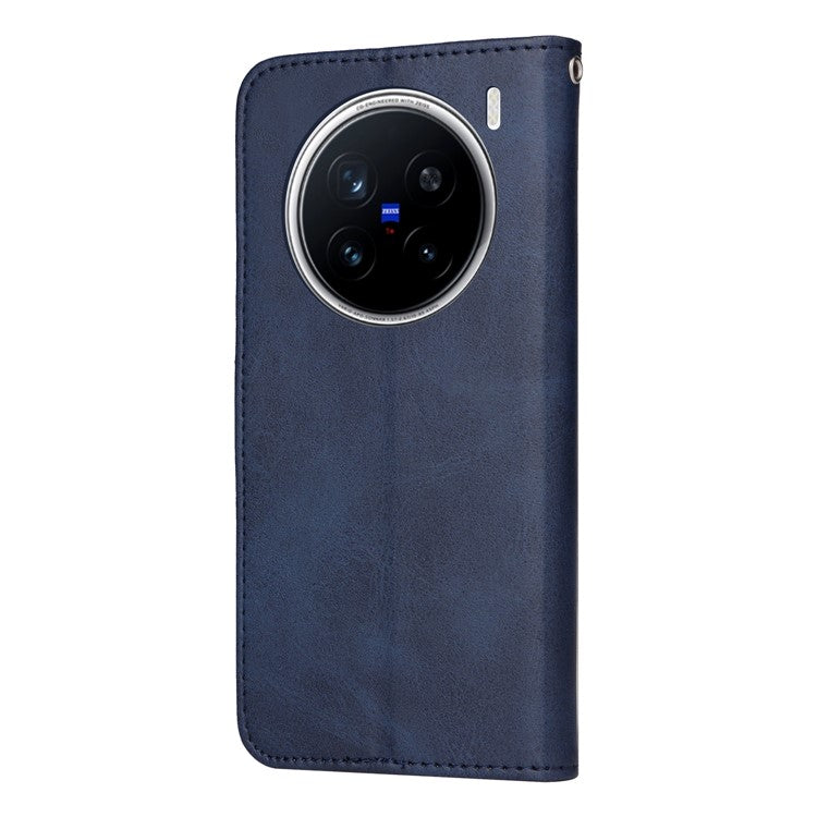 For vivo X200 Pro 5G Case Wallet PU Leather Folio Flip Phone Cover - Blue